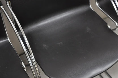 Steelcase Tom Grasman Chrome Frame Black Molded Plastic Stackable Chair Set of 4