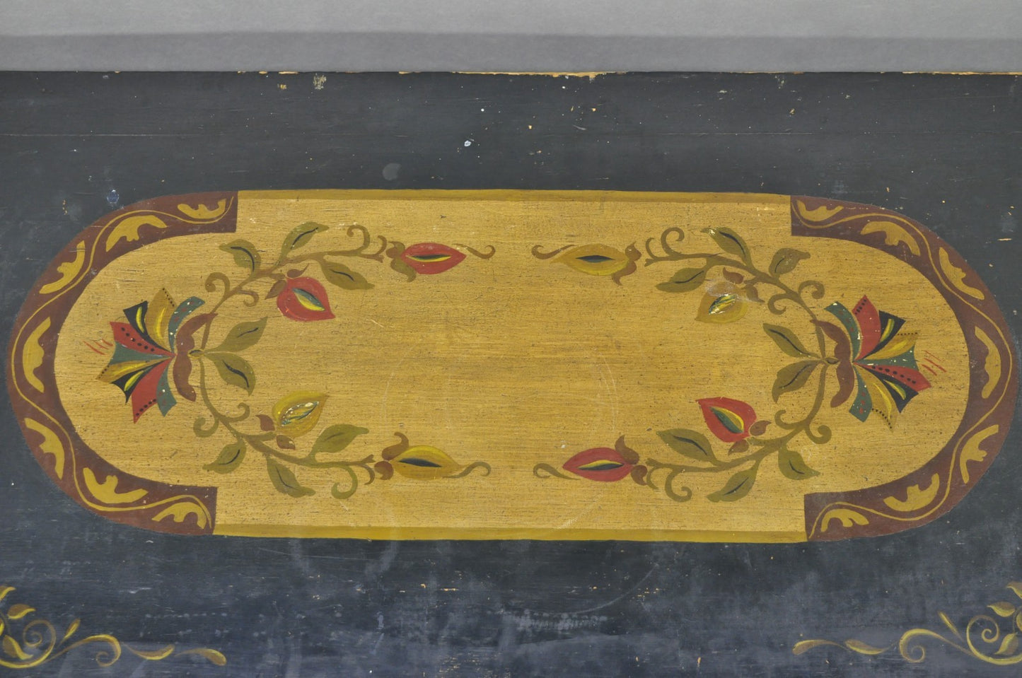 Antique Pennsylvania Dutch Colonial Blue Hand Painted Blanket Chest Trunk