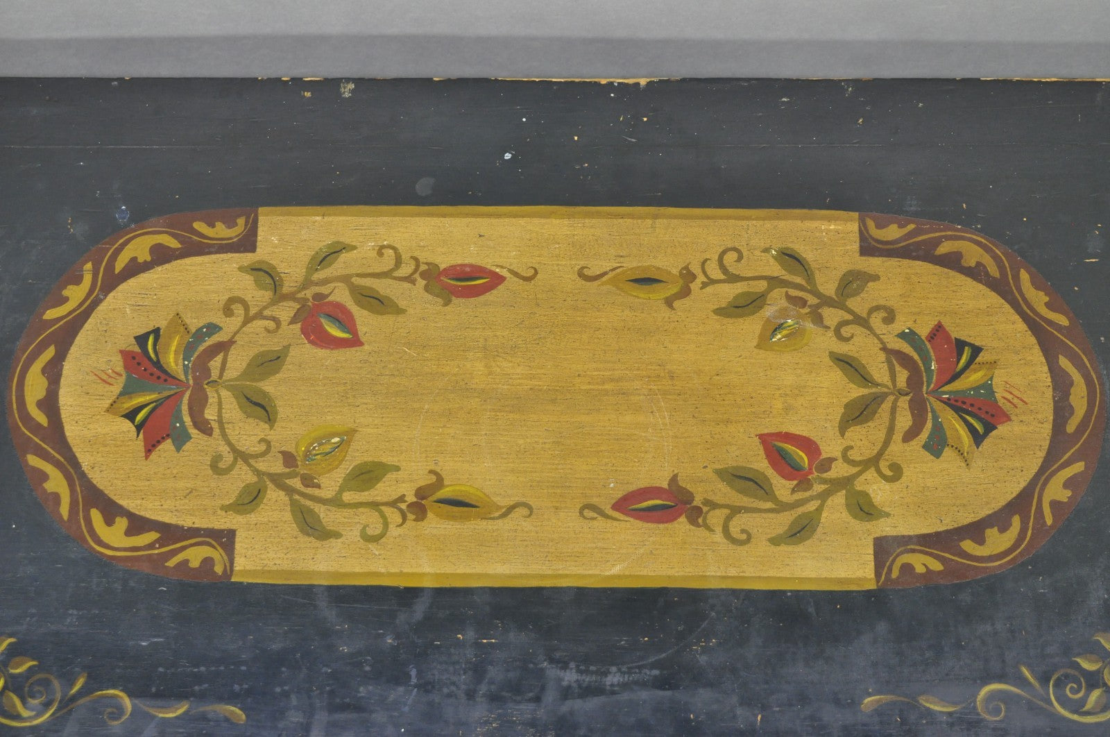 Antique Pennsylvania Dutch Colonial Blue Hand Painted Blanket Chest Trunk