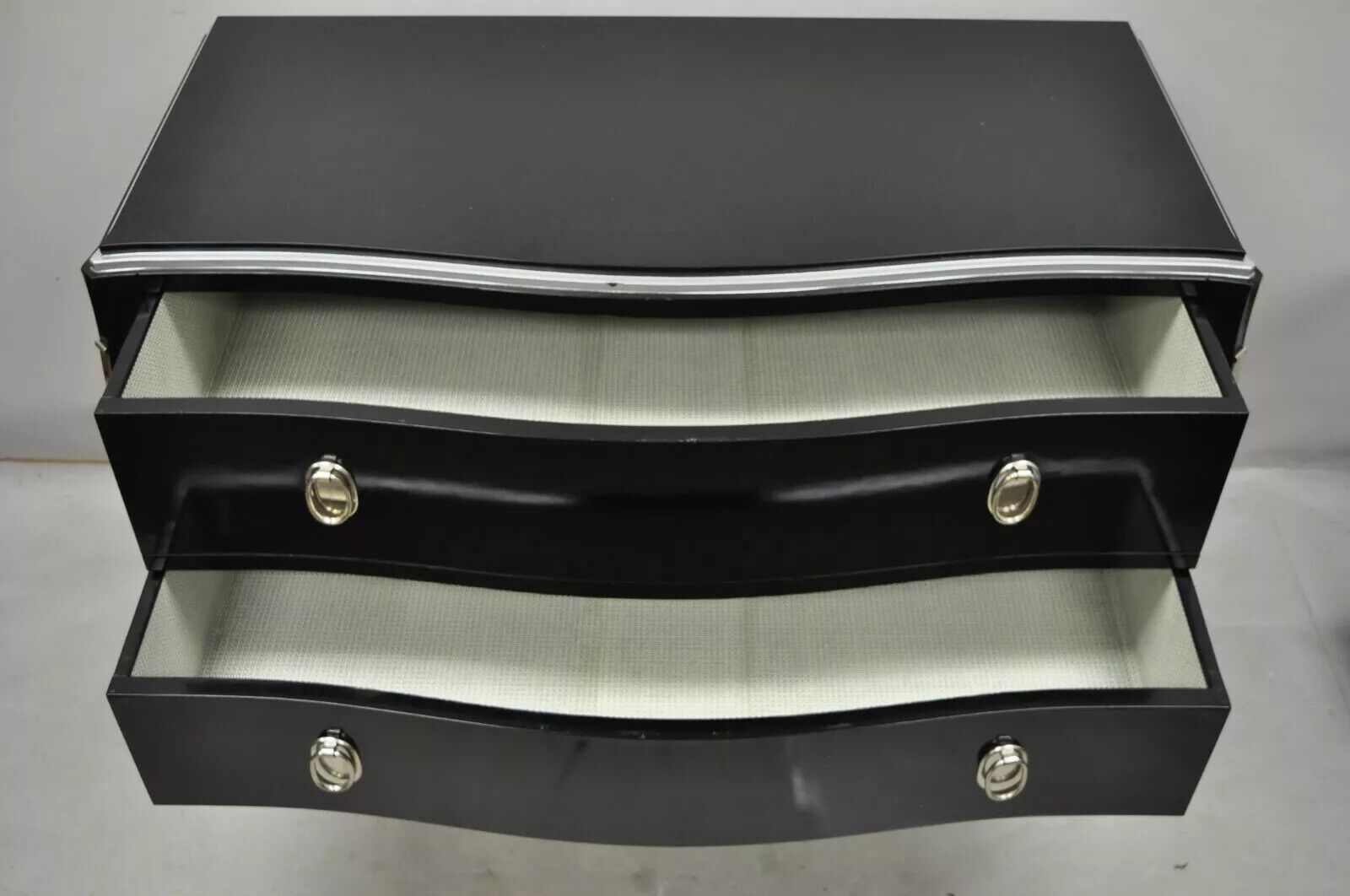 Zichele Italy Contemporary Black Lacquer Bombe Commode 2 Drawer Dresser Chest