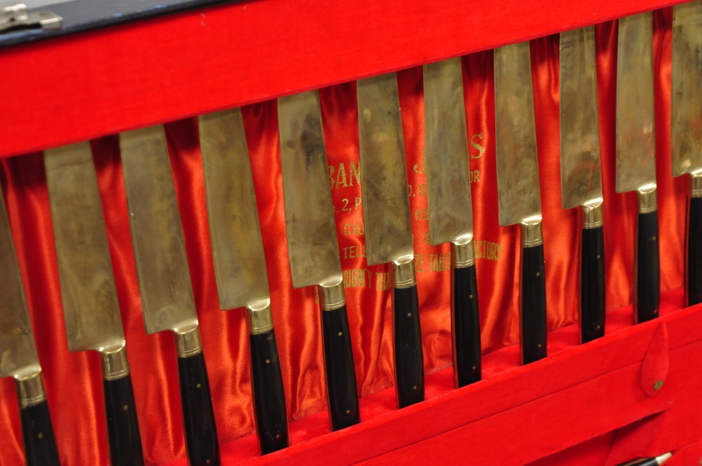 Vintage Bangkok Jewels Bronze Brass & Celluloid Flatware Set in Case - 130 Pcs