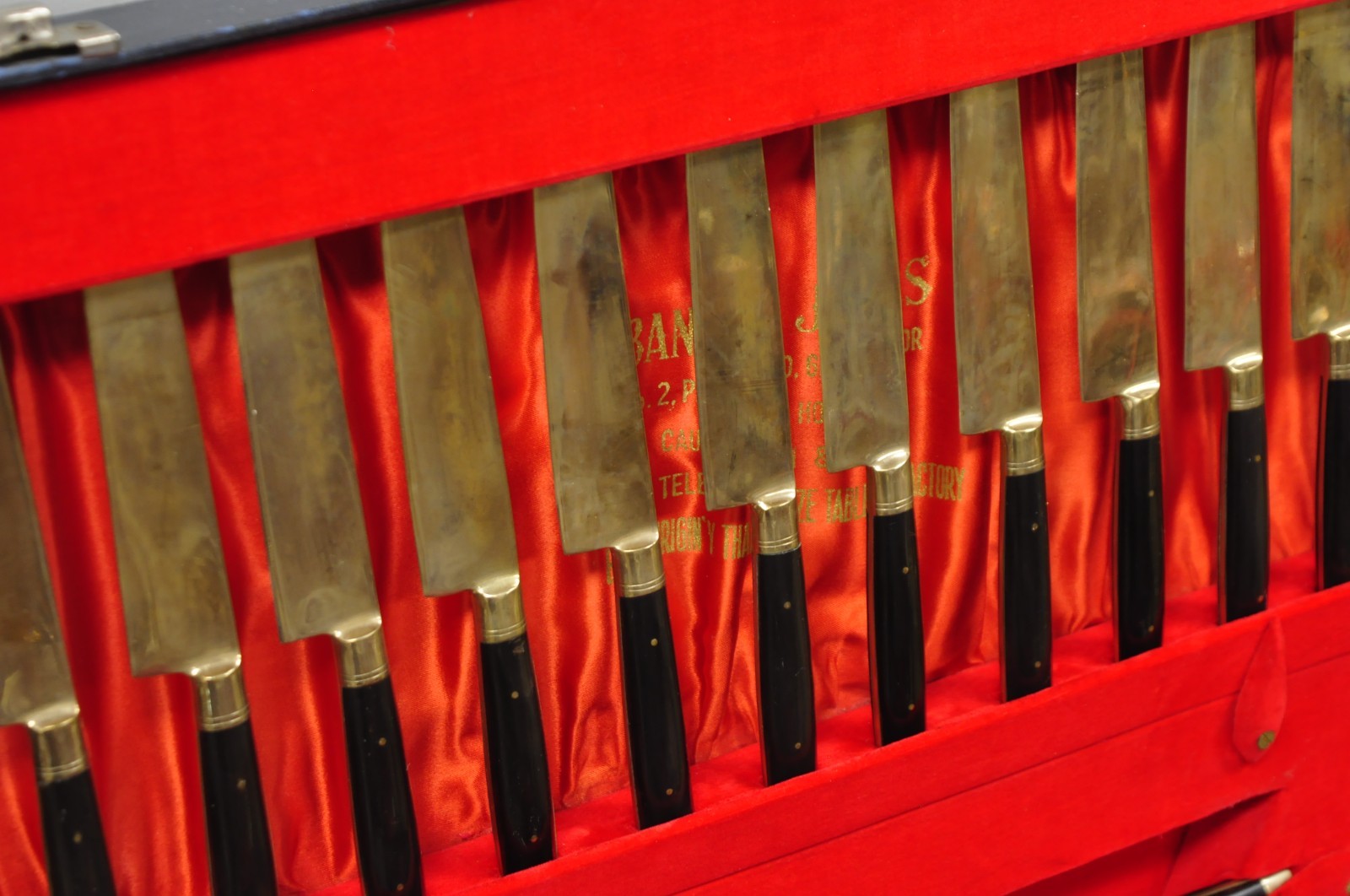 Vintage Bangkok Jewels Bronze Brass & Celluloid Flatware Set in Case - 130 Pcs