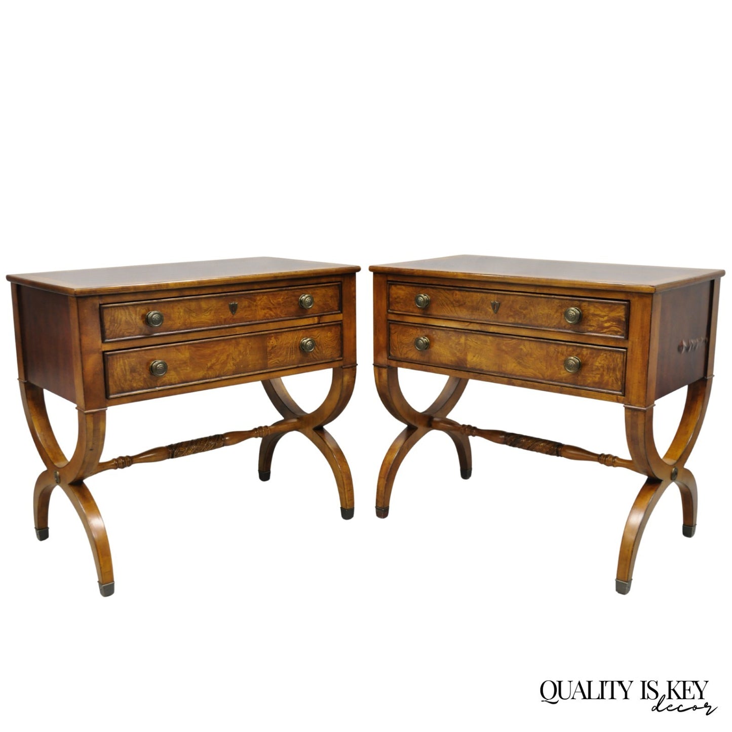 Ethan Allen Townhouse 2 Drawer Night Table Nightstand Curule Regency Style, Pair