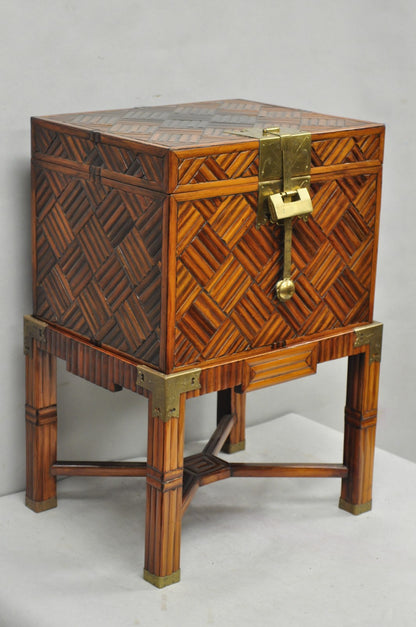 Furniture Classics Ltd Chinese Teak & Bamboo Campaign Chest Side Table on Stand