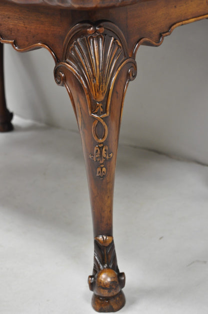 Antique English Georgian Style Burl Walnut Shell Carved Scalloped Coffee Table