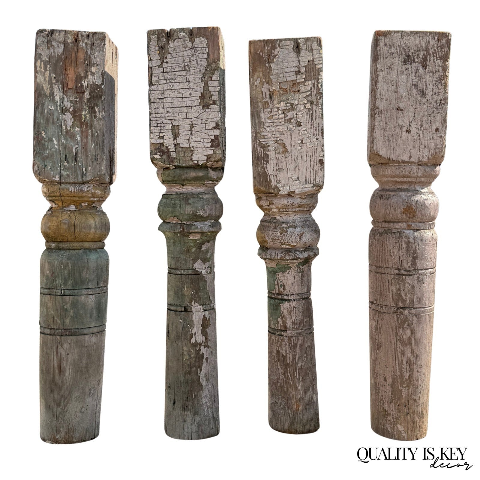 Antique French Farmhouse Turn Carved Wooden Baluster Spindle Table Legs Set of 4