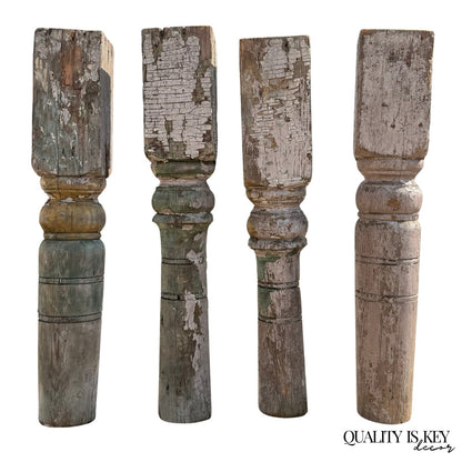 Antique French Farmhouse Turn Carved Wooden Baluster Spindle Table Legs Set of 4