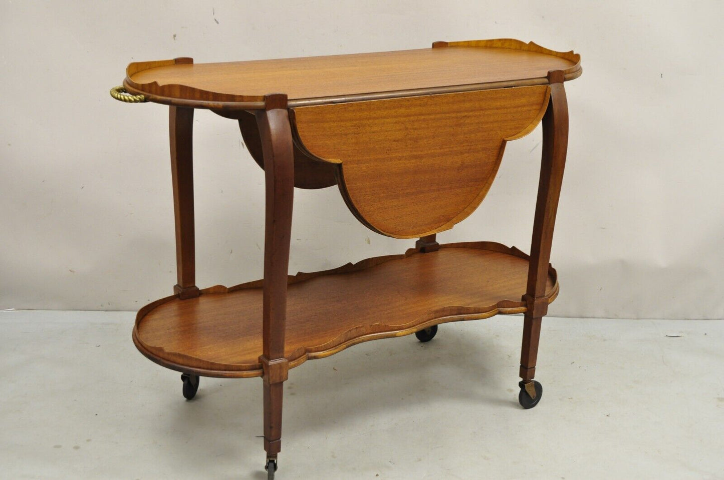 Vintage Regency Style Mahogany Drop Leaf Rolling Server Cart Buffet.