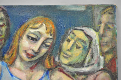 Vintage Samuel Heller "Women with Cat" Oil on Canvas Portrait Painting Signed