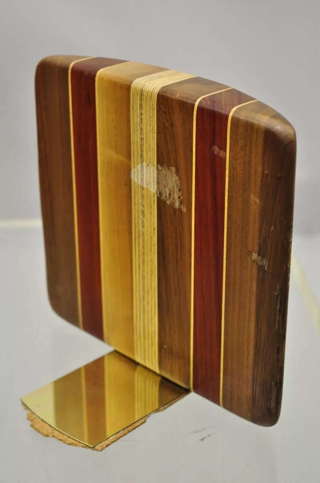 Vintage Mid Century Modern Solid Wood & Inlay Curved Modernist Bookends - a Pair