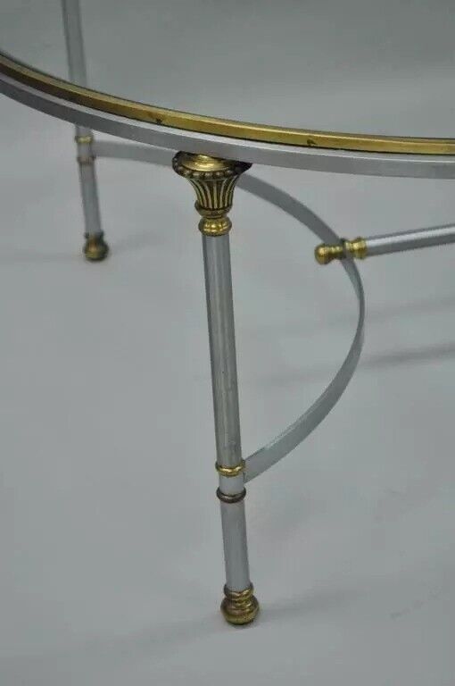Vintage Maison Jansen Style Italian Regency Steel & Glass Round Coffee Table