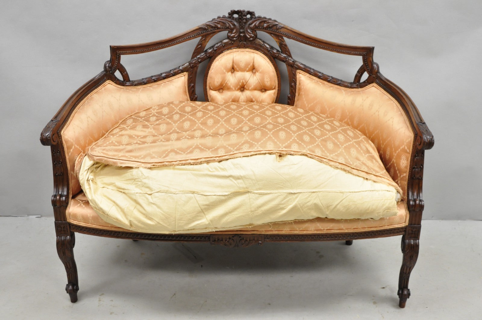 Antique French Victorian Louis XV Style Open Carved Walnut Loveseat Settee Sofa