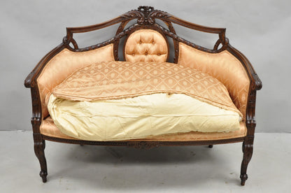 Antique French Victorian Louis XV Style Open Carved Walnut Loveseat Settee Sofa