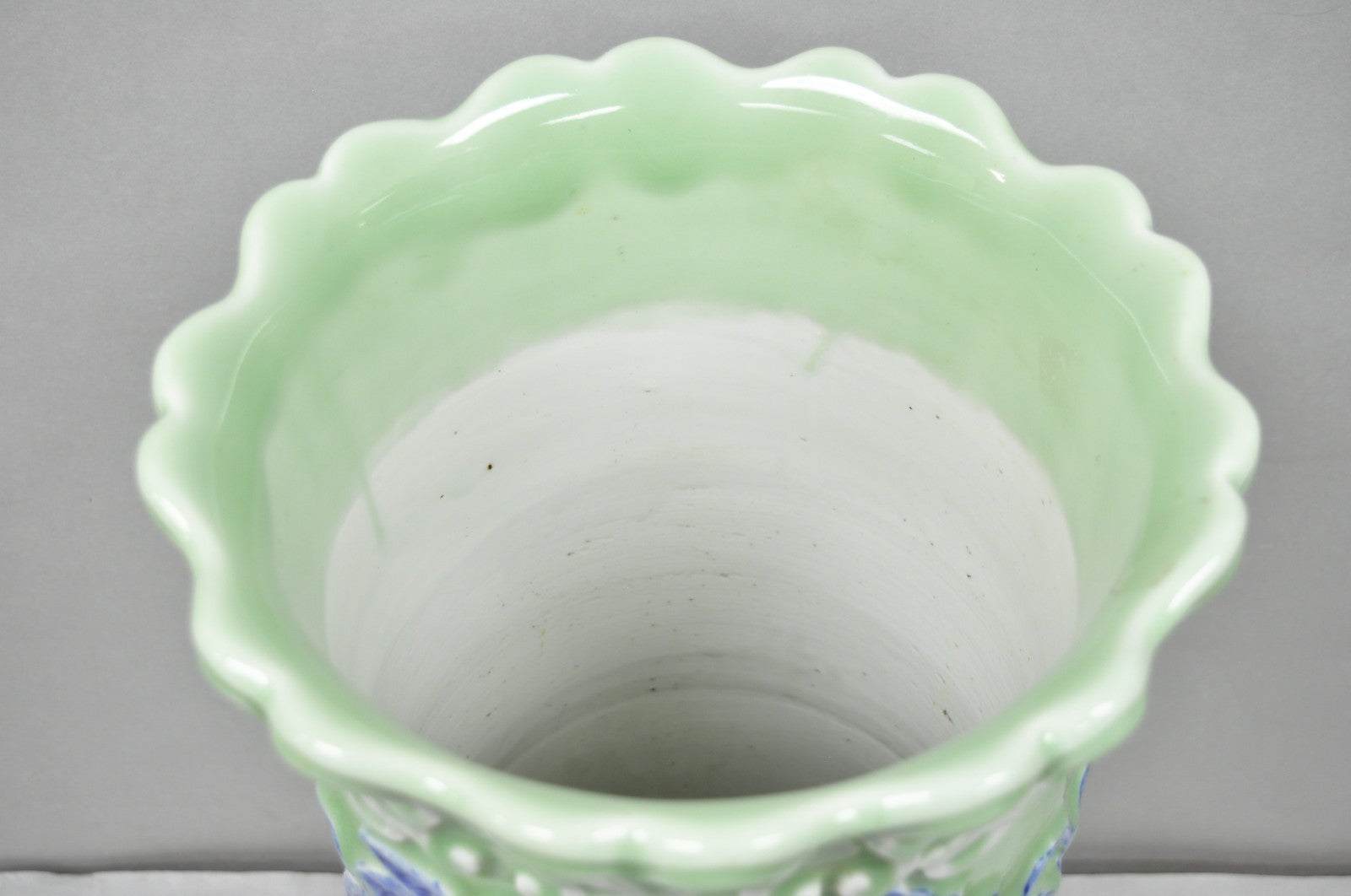 Japanese Porcelain Glazed Celadon Wisteria Flower & Butterfly Umbrella Stand