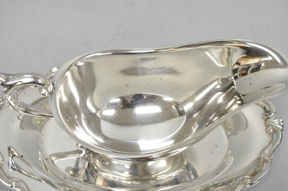 Vintage Victorian Style Silver Plated Gravy Sauce Boat w/ Attached Dish