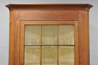 Antique Colonial Primitive Cherry Wood Glass Front Corner China Cabinet Cupboard