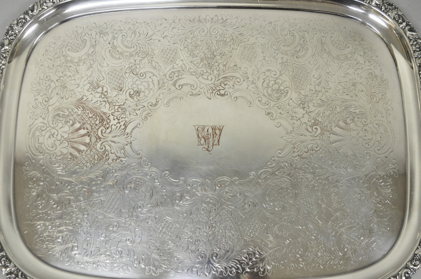 Antique Barker Ellis Victorian Silver Plated Serving Platter Bar Tray Engraved