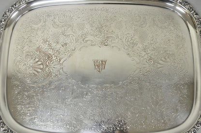 Antique Barker Ellis Victorian Silver Plated Serving Platter Bar Tray Engraved