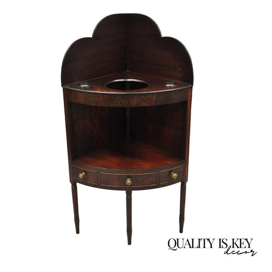 Antique Georgian Mahogany Bathroom Corner Washstand Sink Side Table with Drawer