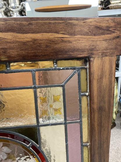 Antique French Art Nouveau Stained Leaded Glass Windows with Birds - a Pair