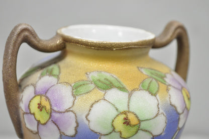 Nippon Coralene Decorated Royal Kinjo Japan Hand Painted Porcelain Handled Vase