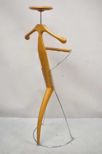 Porada Italian Post Modern Sculpted Walnut Wood and Chrome Clothing Suit Valet