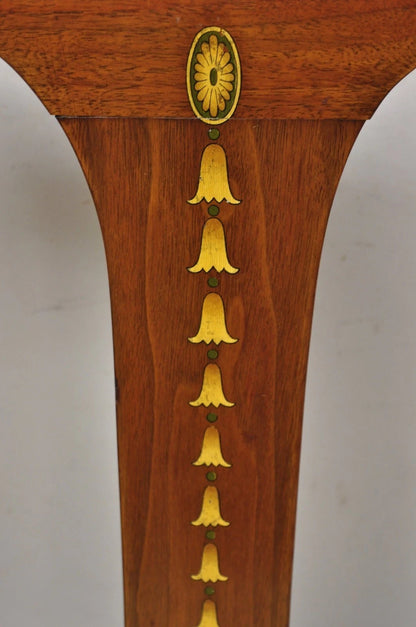 Edwardian Mahogany Sweetheart Back Bellflower Painted Dining Chairs - Set of 4