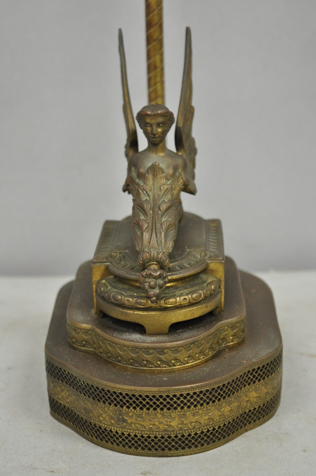 Antique French Victorian Neoclassical Small Gilt Brass Winged Maiden Table Lamp