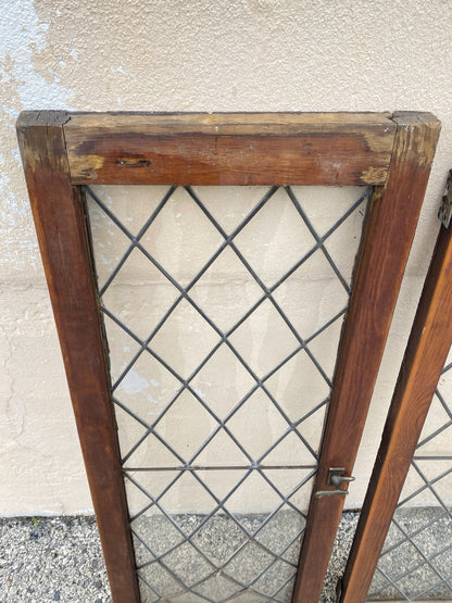 Antique Arts & Crafts Diamond Lattice Leaded Glass Windows in Frame - Set of 4
