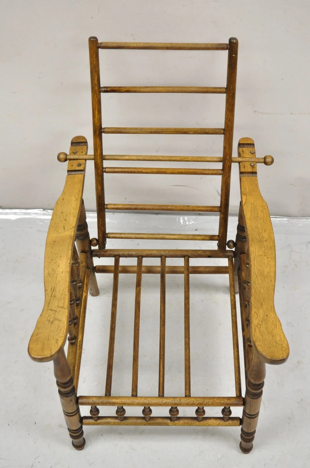 Antique Arts & Crafts Mission Turn Carved Walnut Small Child's Morris Chair