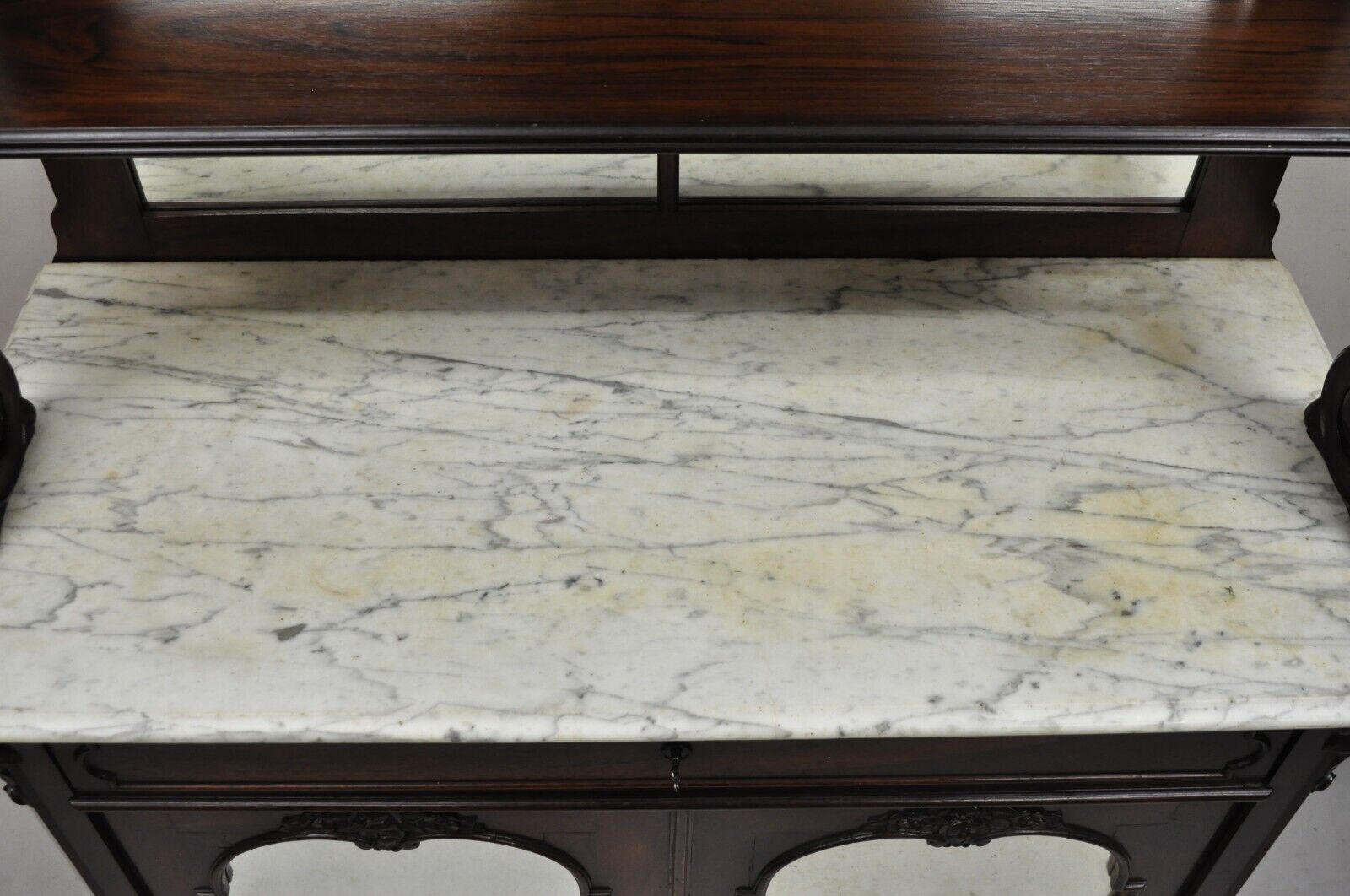 Antique Victorian Rosewood Marble Top Mirror Sideboard Buffet attr. John Jelliff