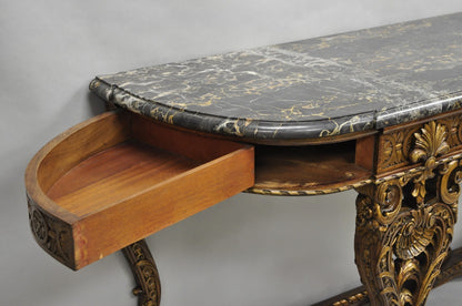 Antique French Baroque Rococo Carved Walnut Marble Top Sideboard Buffet w Drawer