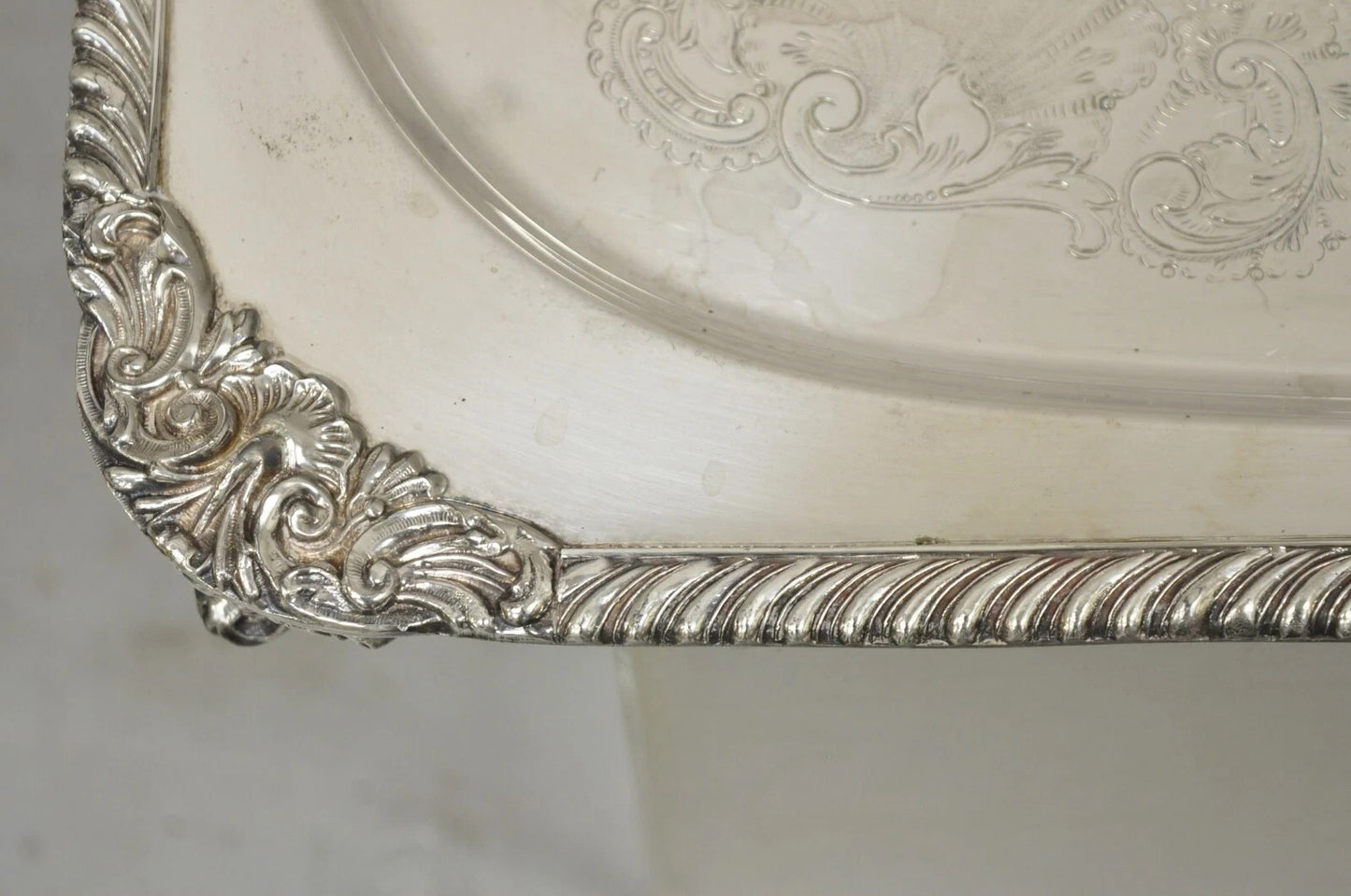 Vintage English Victorian Twin Handle Silver Plated Bar Serving Platter Tray