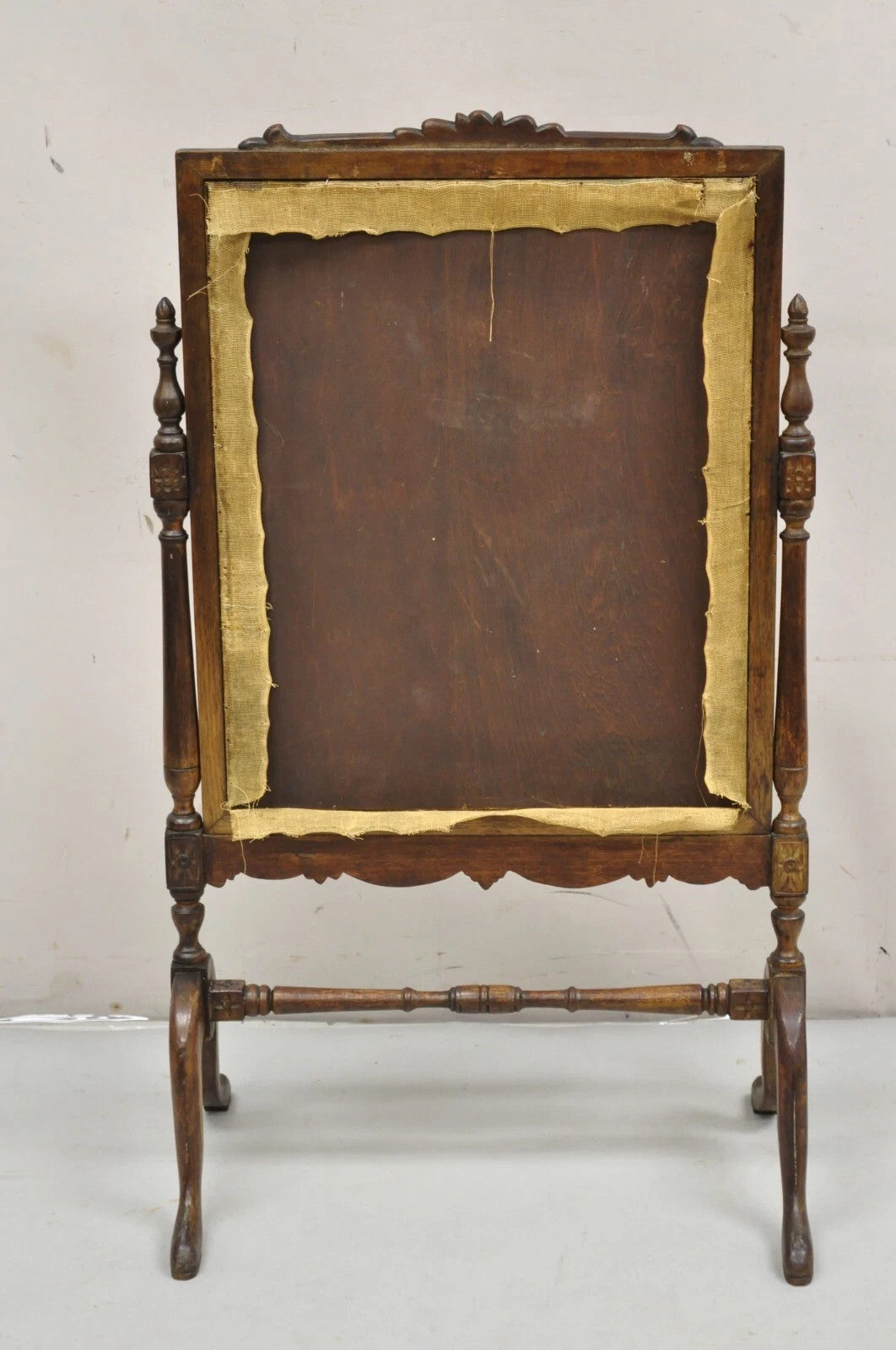 Antique French Victorian Carved Walnut and Needlepoint Fireplace Screen