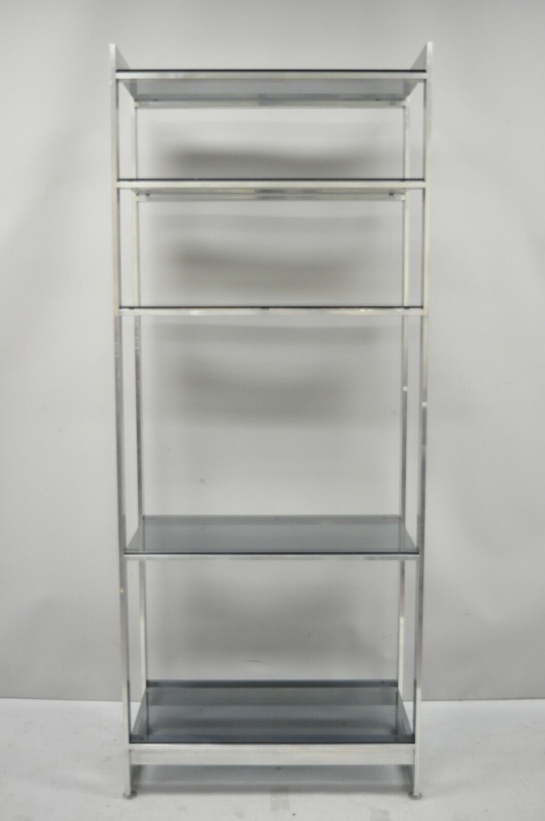 Vintage Mid Century Modern Brushed Aluminum Chrome Frame Etagere Display Shelf