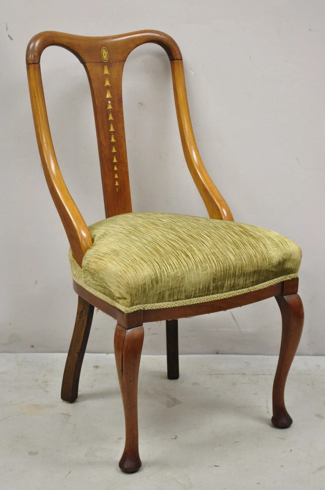 Edwardian Mahogany Sweetheart Back Bellflower Painted Dining Chairs - Set of 4