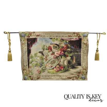 Jacquard Woven French Wall Tapestry Still Life Flowers & Mandolin by J&D