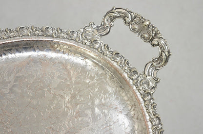 Antique English Victorian Art Nouveau Floral Repousse Oval Serving Platter Tray