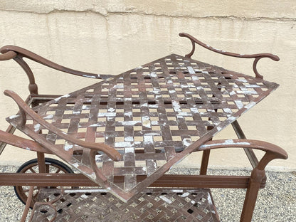 Cast Aluminum Metal Lattice Garden Patio Serving Bar Tea Cart Side Table