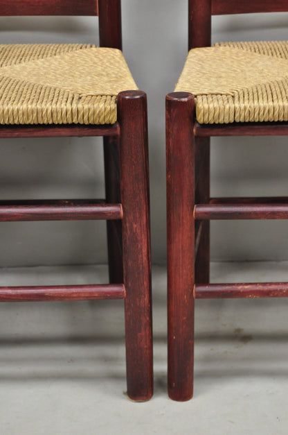 Primitive Rustic Ladder Back Woven Rush Seat Dining Side Chairs - Set of 6