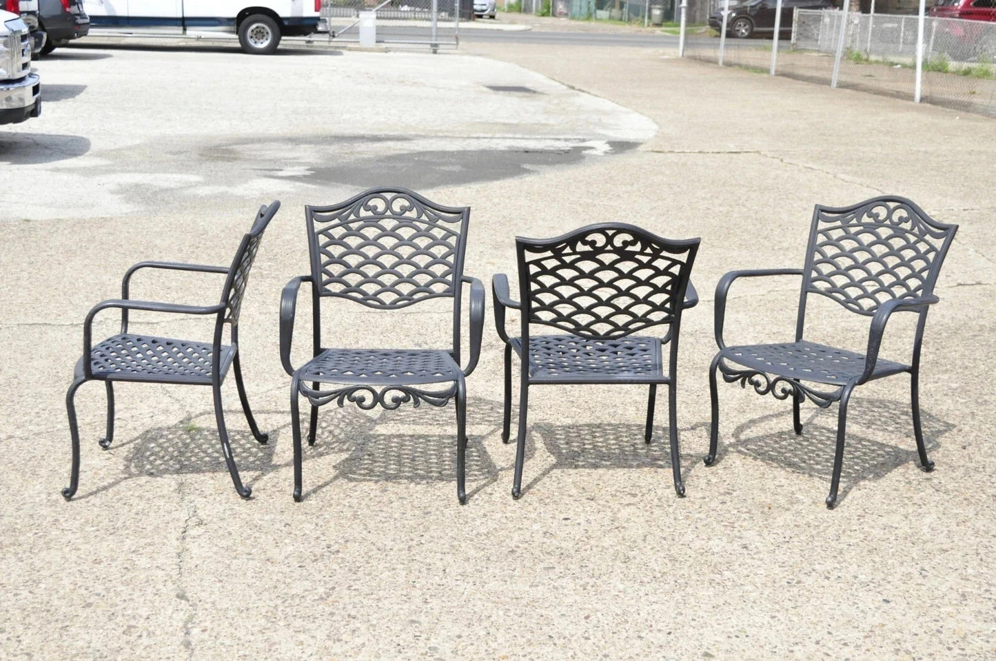 Tuscan Mediterranean Black Aluminum Metal Garden Patio Dining Chair - Set of 4