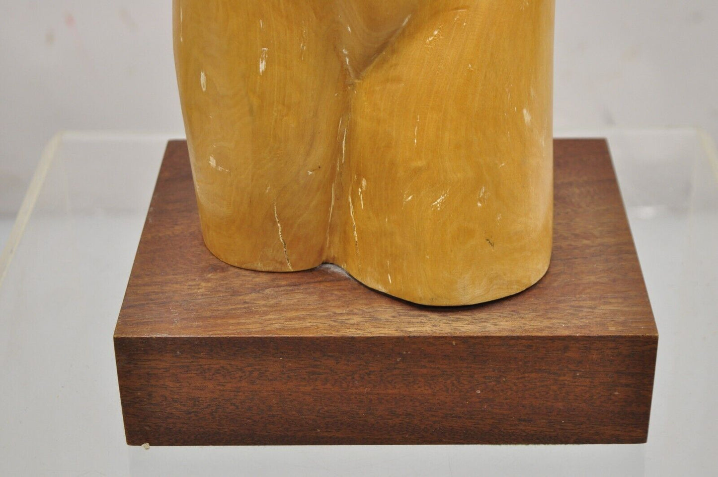 Vintage Mid Century Modern Solid Carved Wood Nude Female Torso Sculpture