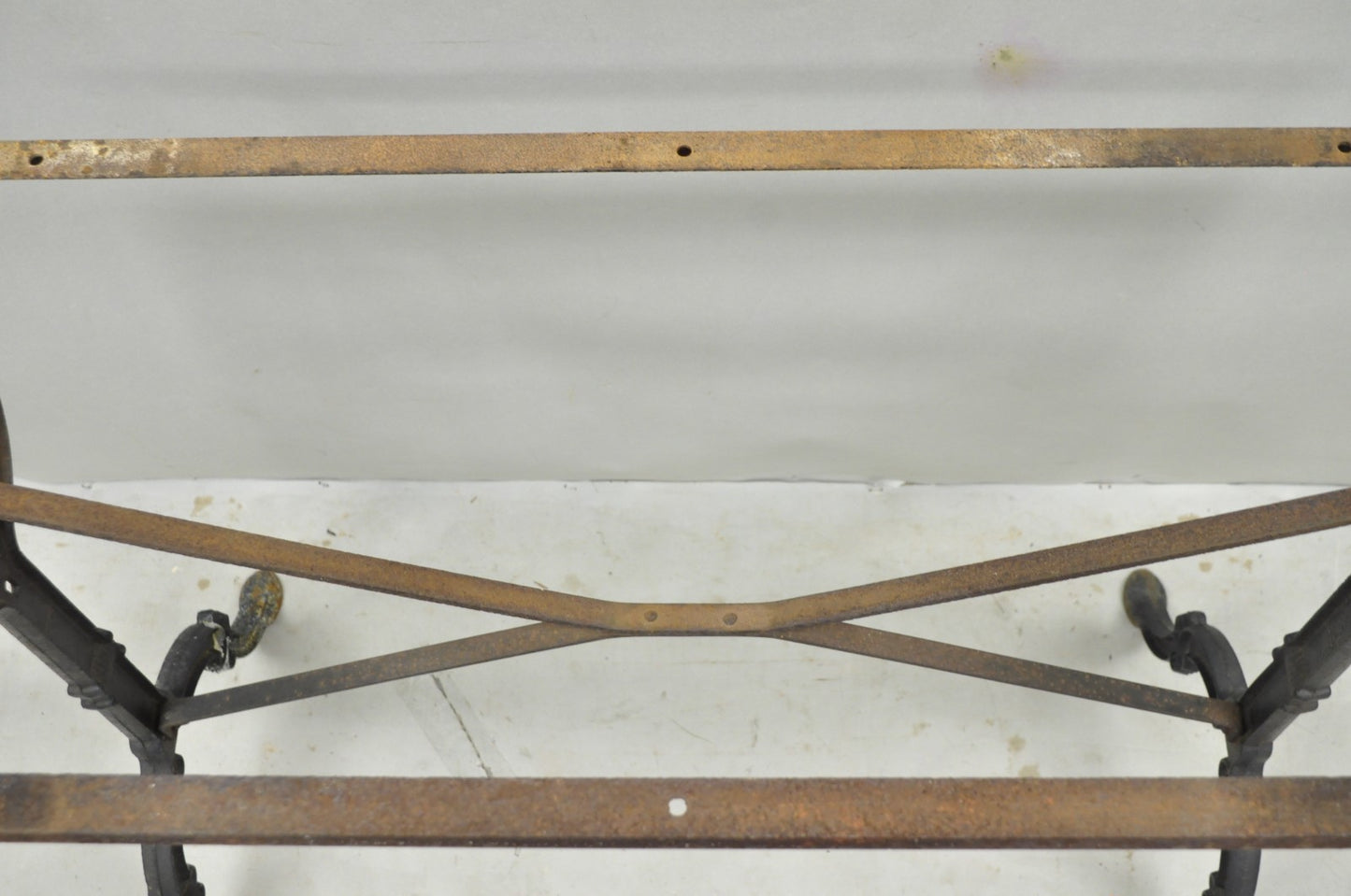 Antique French Victorian Cast Iron Pastry Table Base Marble Top Console Table