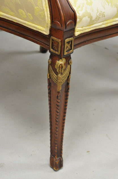 Vintage French Hollywood Regency Carved Mahogany Parlor Lounge Chairs - a Pair