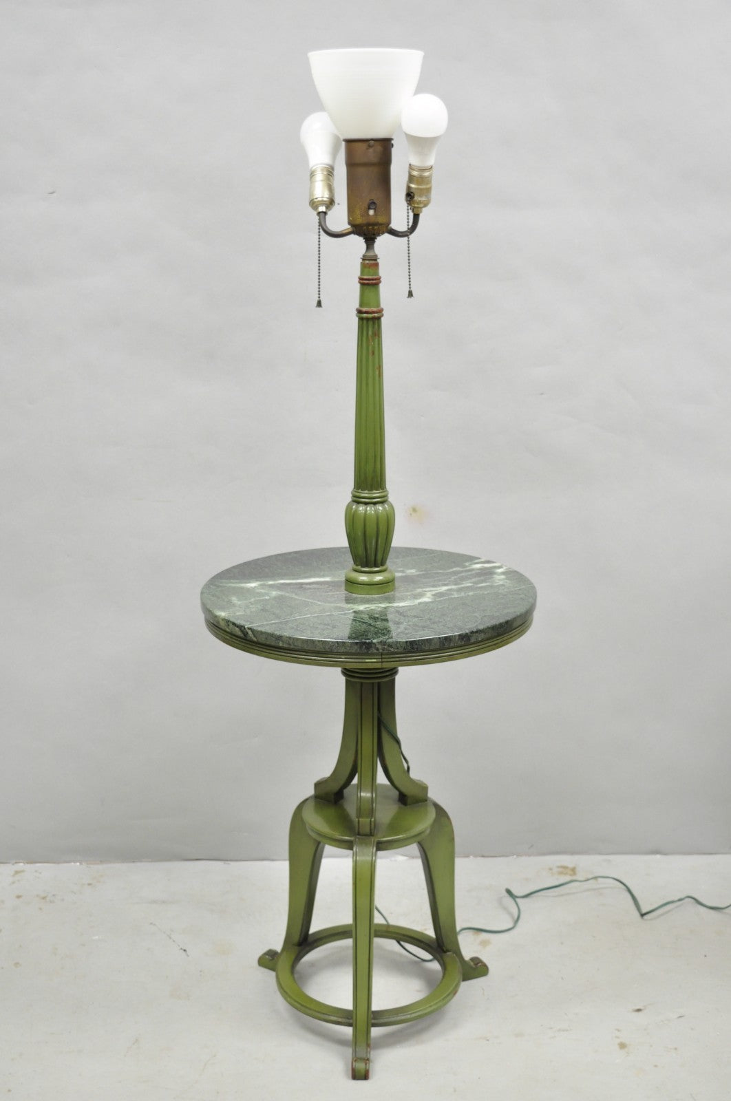 Hollywood Regency Tommi Parzinger Style Green Marble End Table Floor Lamp - Pair