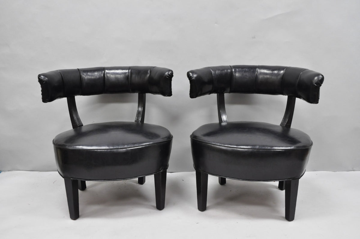 Vintage Mid Century Modern Low Black Barrel Back Lounge Club Chairs - a Pair
