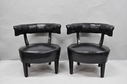 Vintage Mid Century Modern Low Black Barrel Back Lounge Club Chairs - a Pair