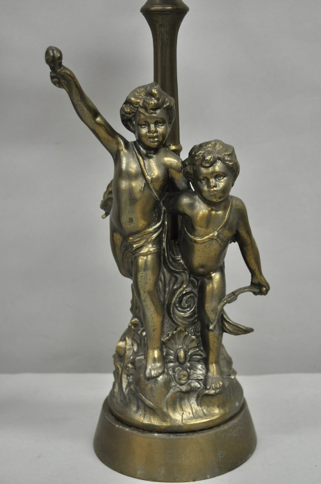 French Renaissance Figural Spelter Metal Cherub Candelabra Table Lamps - a Pair