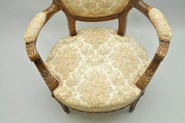 French Victorian Louis XVI Style Finely Carved Walnut  Musical Instrument Chair