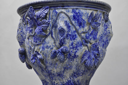 Antique German Westerwald Salt Glaze Stoneware Cobalt Blue Jardiniere & Pedestal